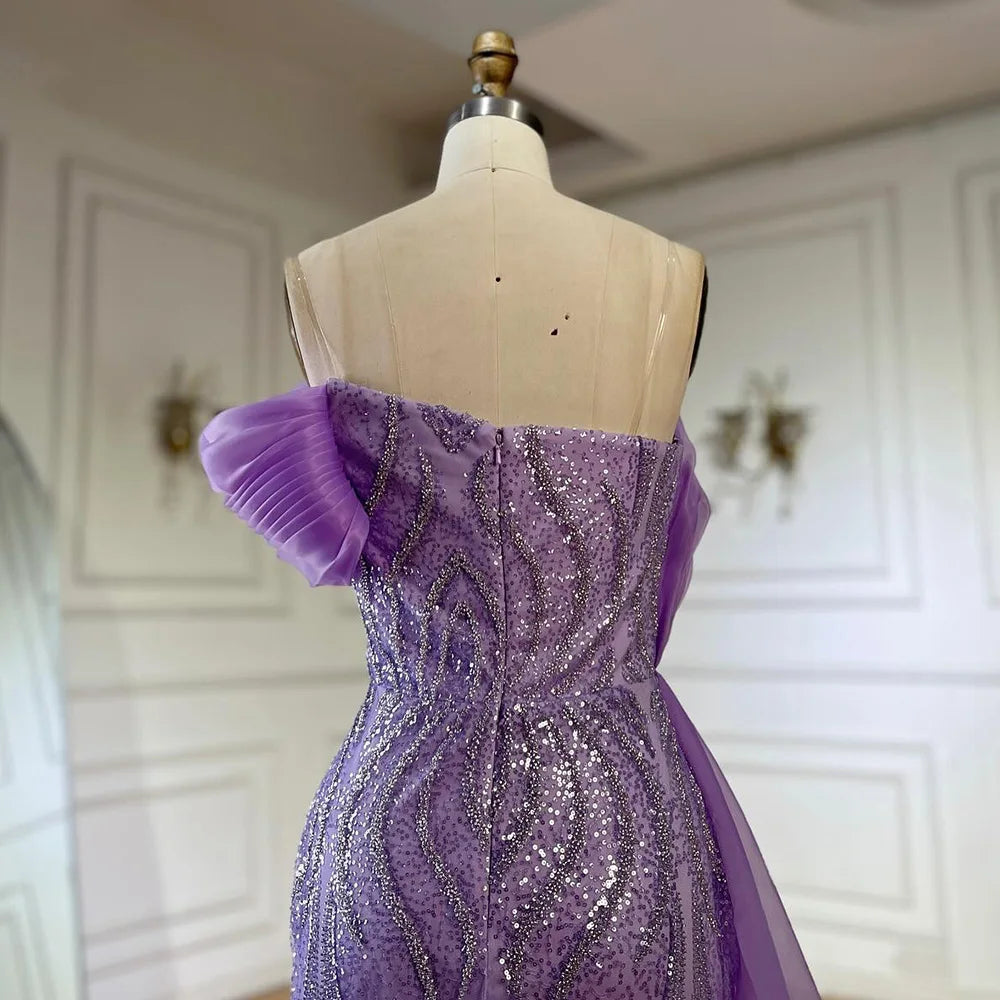 Serene Hill One-Shoulder Purple Mermaid Beaded Evening Dress with Side Skirt Overlay for Formal Occasion Saudi LA72706 - SERENE HILL