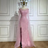 Serene Hill Pink Cape Sleeves Dubai Evening Gown Mermaid with Side Skirt Feathers Beaded Dress for Women&