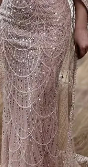Luxury Dubai Purple One Shoulder Saudi Arabic Evening Gown with Beaded Side Overskirt Dress for Formal Occasion LA72735 - SERENE HILL