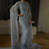 Luxury Dubai Blue Mermaid Cape Sleeve Beaded Evening Gown LA72160A - SERENE HILL