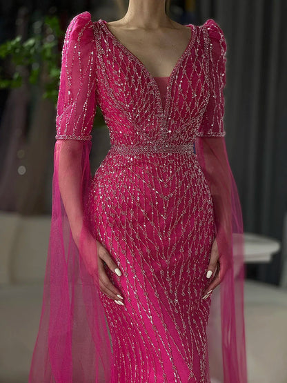 Luxury Fuchsia Evening Dress Mermaid Gown for Formal Occasion LA72774 - SERENE HILL