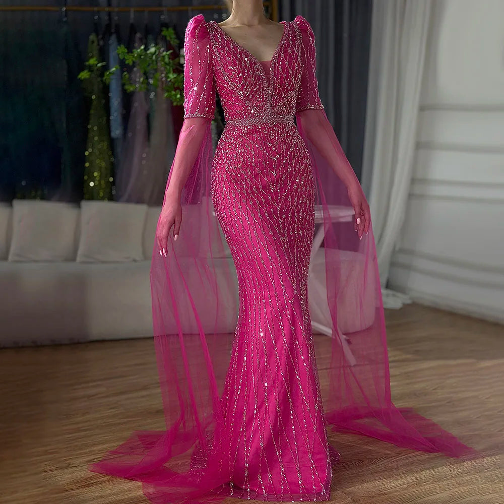 Luxury Fuchsia Evening Dress Mermaid Gown for Formal Occasion LA72774 - SERENE HILL