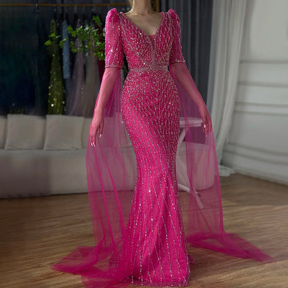 Luxury Fuchsia Evening Dress Mermaid Gown for Formal Occasion LA72774 - SERENE HILL