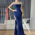 Luxury Dubai Saudi Arabic Spaghetti Strap Wine Red Satin Evening Dress with High Slit for Formal Occasion LA72776 - SERENE HILL
