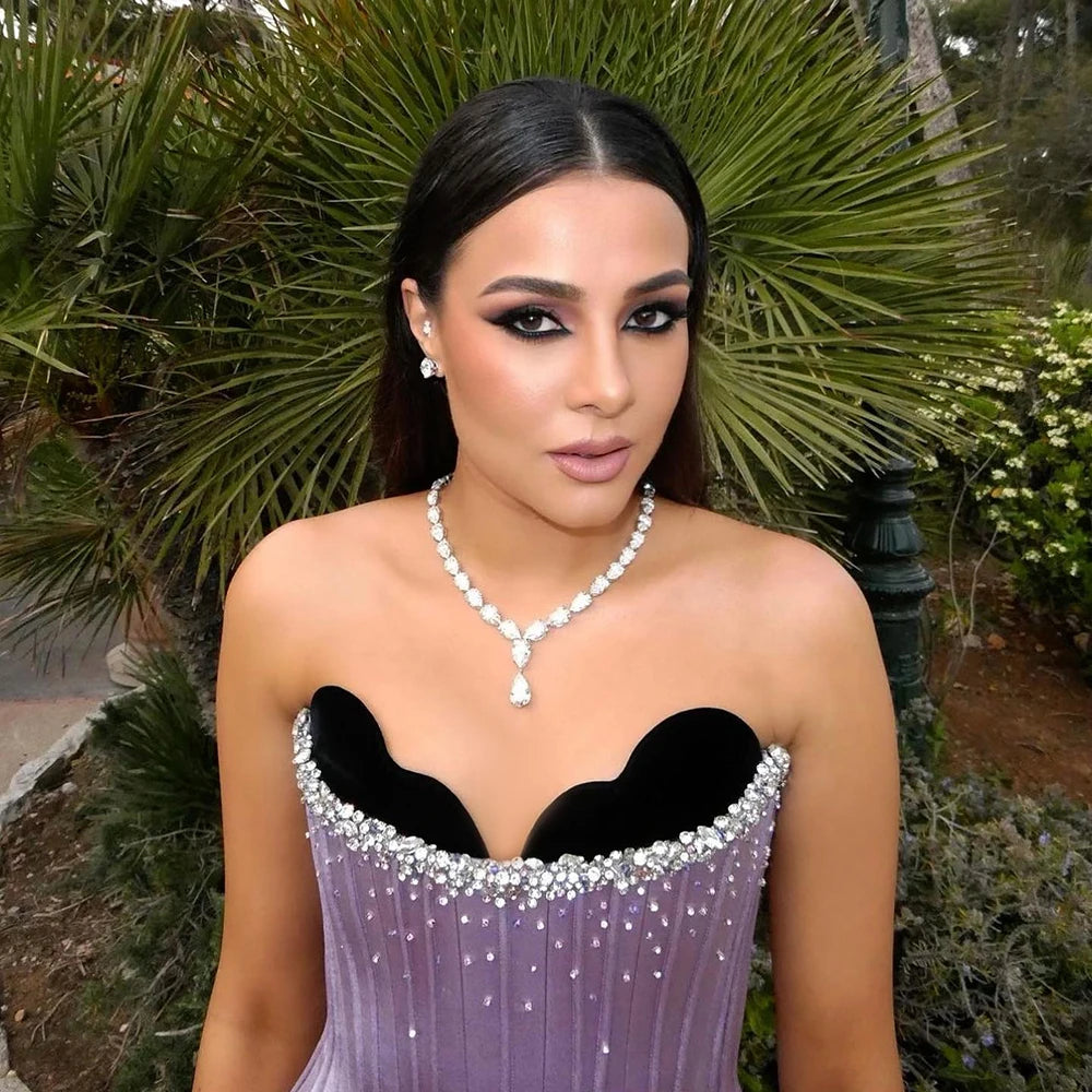 Luxury Dubai Saudi Lilac Two-Piece Satin A-Line Evening Dresses for Women for Formal Occasion LA72765 - SERENE HILL