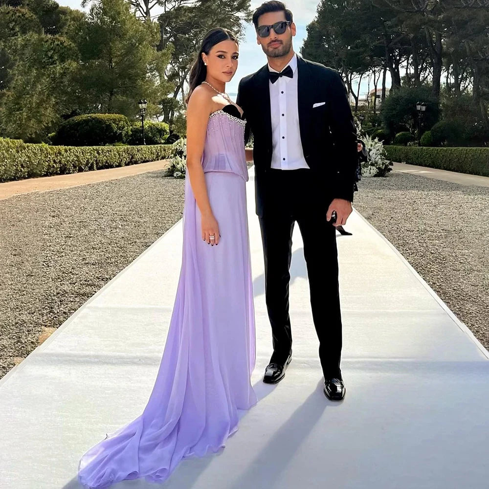 Luxury Dubai Saudi Lilac Two-Piece Satin A-Line Evening Dresses for Women for Formal Occasion LA72765 - SERENE HILL