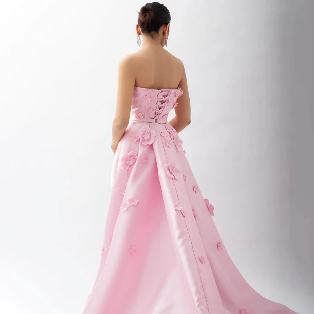 Luxury Dubai Saudi Pink Ruched Appliques Satin Mermaid Evening Dress Gown Lace-Up Back for Formal Occasion LA72740 - SERENE HILL