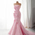Luxury Dubai Saudi Pink Ruched Appliques Satin Mermaid Evening Dress Gown Lace-Up Back for Formal Occasion LA72740 - SERENE HILL