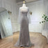 Serene Hill 2025 Sliver Nude Elegant With Cloak Beaded Luxury Evening Dresses Gowns Mermaid for Women Wedding Party LA71380 - SERENE HILL