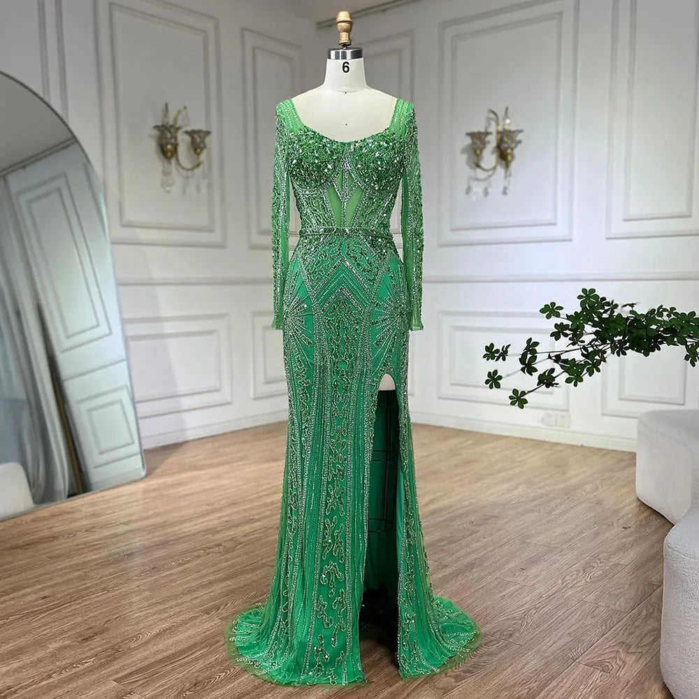Luxury Dubai Beaded Evening Dress With Long Sleeve LA72518 - SERENE HILL