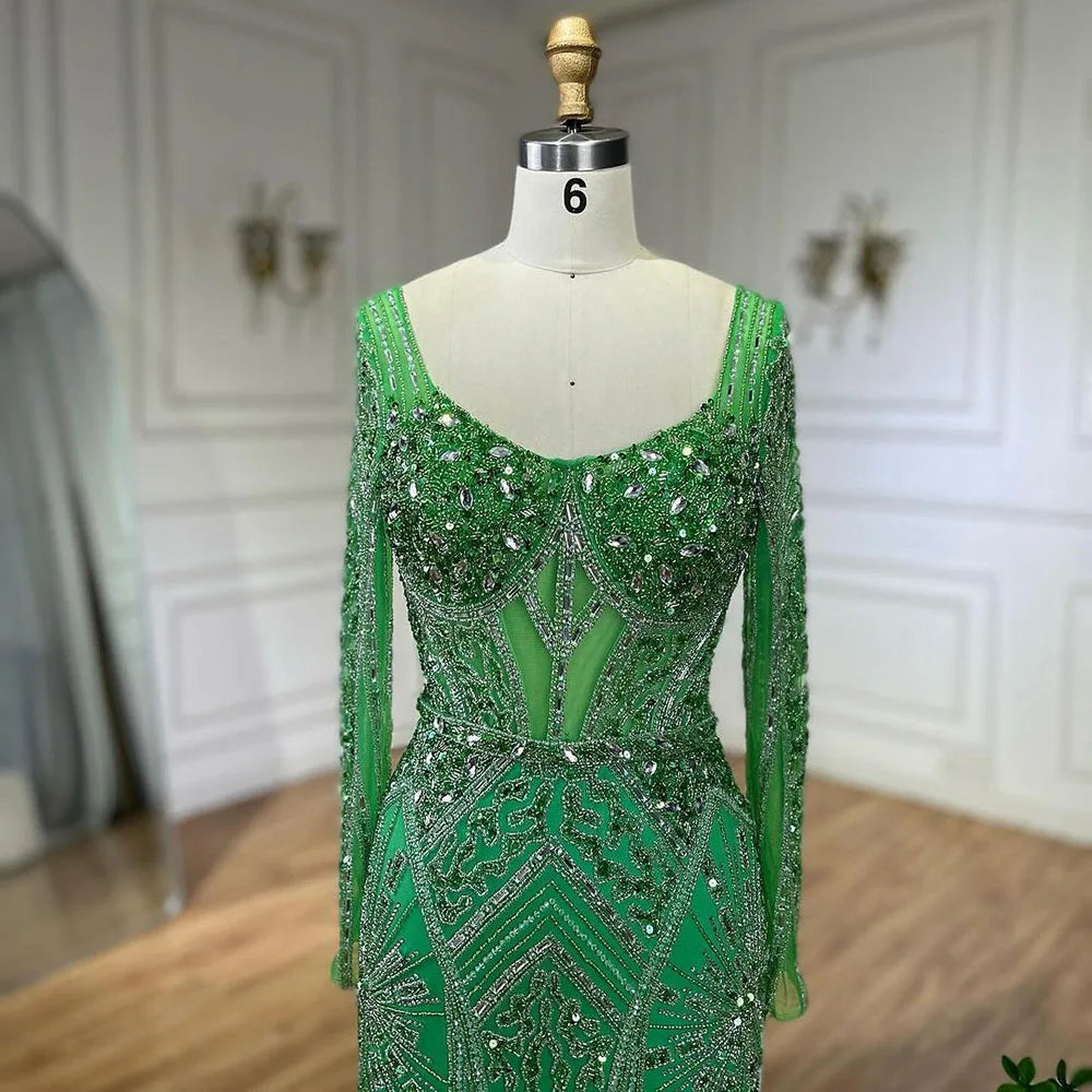 Luxury Dubai Beaded Evening Dress With Long Sleeve LA72518 - SERENE HILL