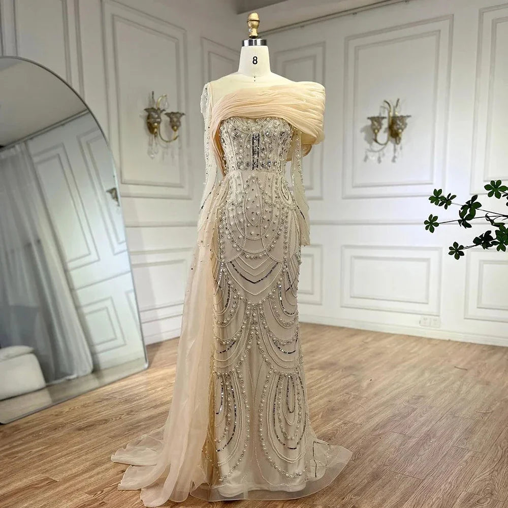 Luxury Designer Nude Mermaid Evening Dress with Overskirt LA72348 lilac / 2