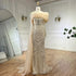 Luxury Designer Nude Crystal Mermaid Evening Dress with Overskirt LA72348 - SERENE HILL