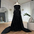 Luxury Dubai Black Off-Shoulder Beaded Evening Gown with Detachable Satin Overskirt for Formal Occasion LA72254B - SERENE HILL