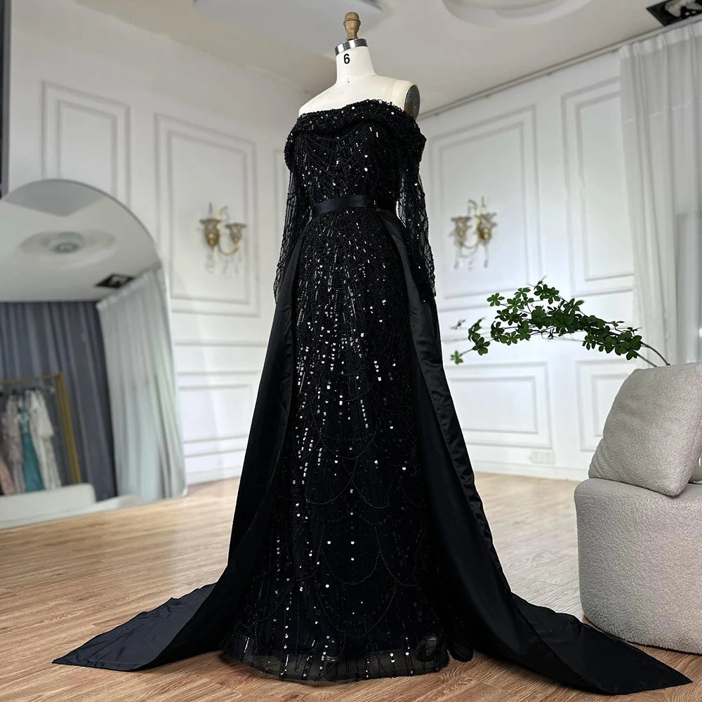 Serene Hill 2025 Black Off-Shoulder Beaded Corset Evening Gown with D Black / 6