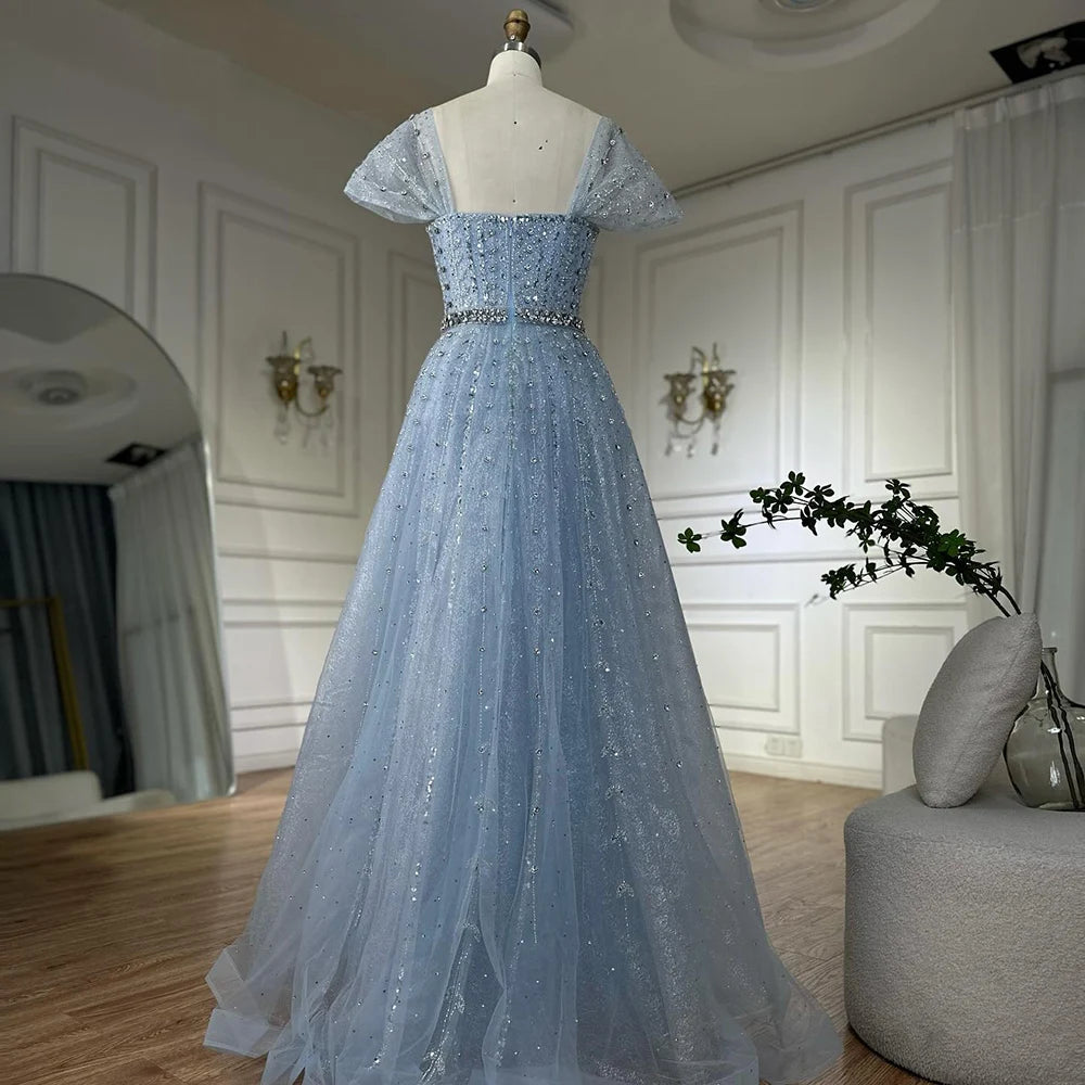 Blue A Line Beaded Backless Evening Dress Gown LA72834 - SERENE HILL