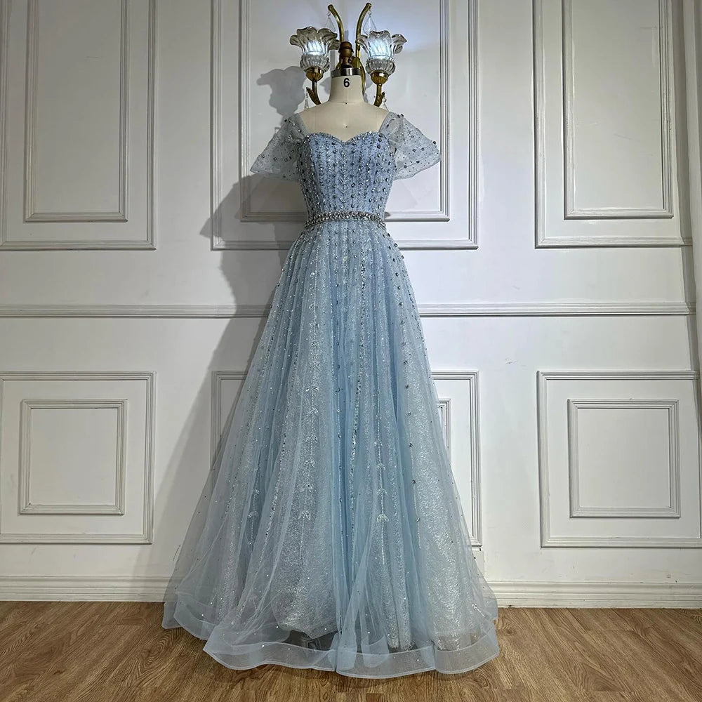 Blue A Line Beaded Backless Evening Dress Gown LA72834 - SERENE HILL
