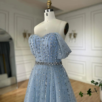 Blue A Line Beaded Backless Evening Dress Gown LA72834 - SERENE HILL