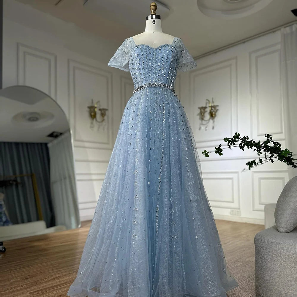 Blue A Line Beaded Backless Evening Dress Gown LA72834 - SERENE HILL