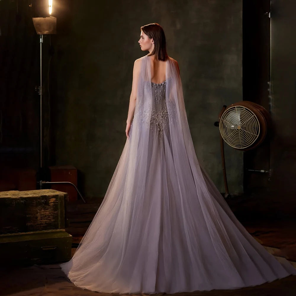 Luxury Dubai Arabic Lilac A-Line Beaded Evening Dresses Gowns for Formal Occasion LA72832 - SERENE HILL
