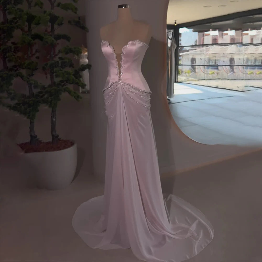 Luxury Dubai Arabic Lilac Beaded Mermaid Satin Evening Dresses Gowns for Formal Occasion LA72808 - SERENE HILL