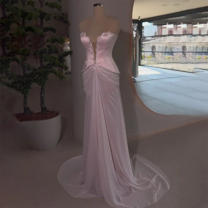 Luxury Dubai Arabic Lilac Beaded Mermaid Satin Evening Dresses Gowns for Formal Occasion LA72808 - SERENE HILL
