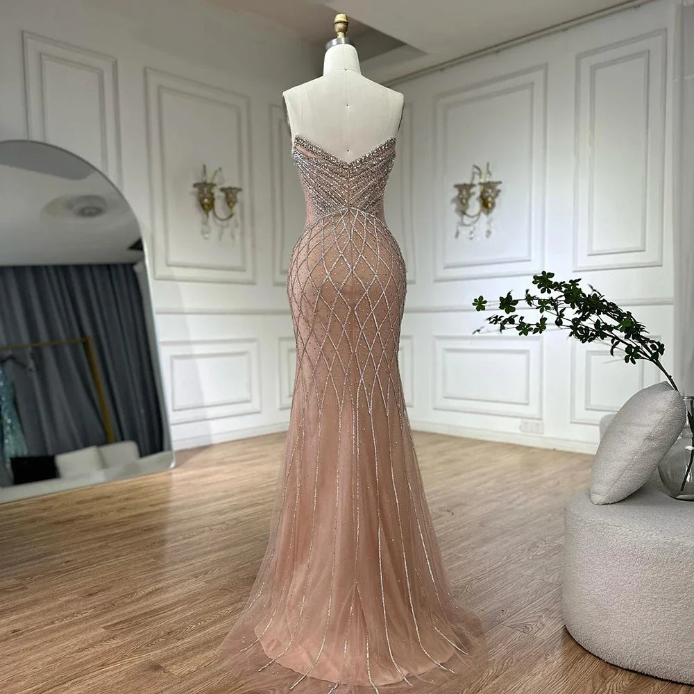 Nude Arabic Beaded Evening Dress Gown with Cape Sleeves LA72814 - SERENE HILL