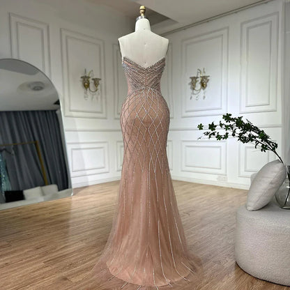 Nude Arabic Beaded Evening Dress Gown with Cape Sleeves LA72814 - SERENE HILL