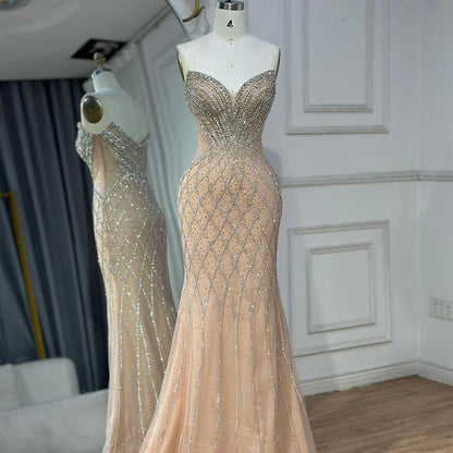Nude Arabic Beaded Evening Dress Gown with Cape Sleeves LA72814 - SERENE HILL