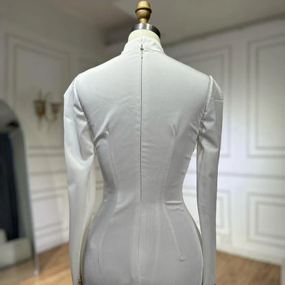 Luxury Dubai Arabic White Beaded Satin Saudi Mermaid Evening Dresses Gowns for Formal Occasion LA72815 - SERENE HILL