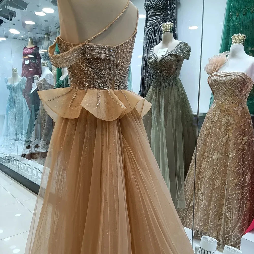 Luxury Nude Beaded Mermaid Evening Gown with Overskirt Split LA72890 - SERENE HILL