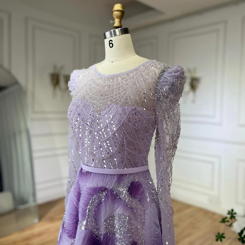 Luxury Dubai Muslim Elegant Lilac Beaded A Line Evening Gown for Formal Occasion LA72847 - SERENE HILL
