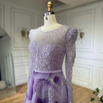 Luxury Dubai Muslim Elegant Lilac Beaded A Line Evening Gown for Formal Occasion LA72847 - SERENE HILL