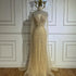 Luxury Evening Dress Nude Pearls Beaded Gown With Tulle Train LA72189A - SERENE HILL