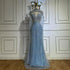 Luxury Evening Dress Nude Pearls Beaded Gown With Tulle Train LA72189A - SERENE HILL