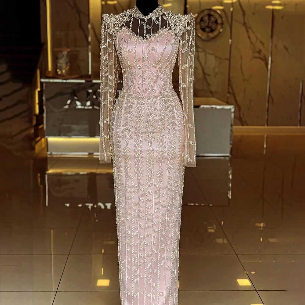 evening dresses boutique dubai Final Sale Luxury Tassel Silver Mermaid Evening Dress SS029L main image 1