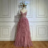 Luxury Dubai Pink Spaghetti Strap Evening Gown Beaded Bodice and Layered Tulle Skirt for Formal Occasion LA72893 - SERENE HILL