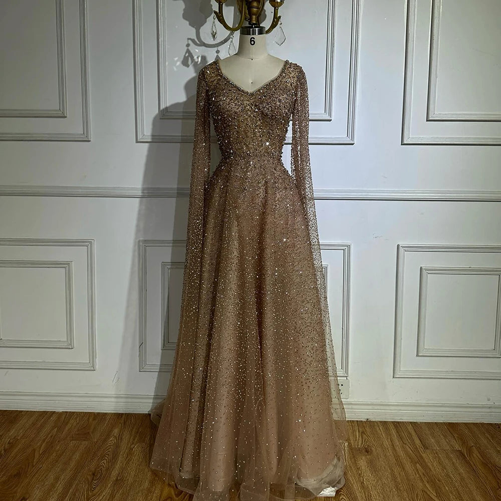 Luxury Purple A-Line Evening Dress with Cape Sleeves Plus Size LA72147A Caramel / 2