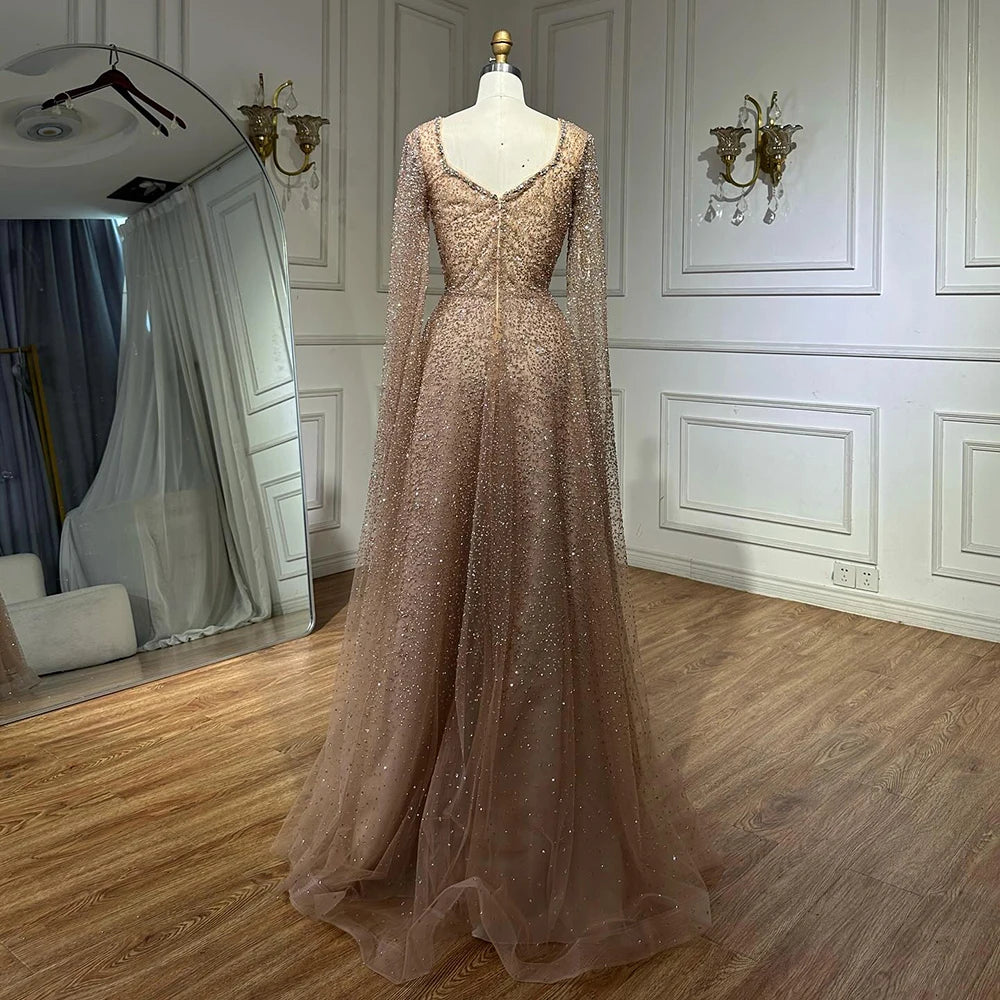 Luxury Purple A-Line Evening Dress with Cape Sleeves Plus Size LA72147A caramel / 2