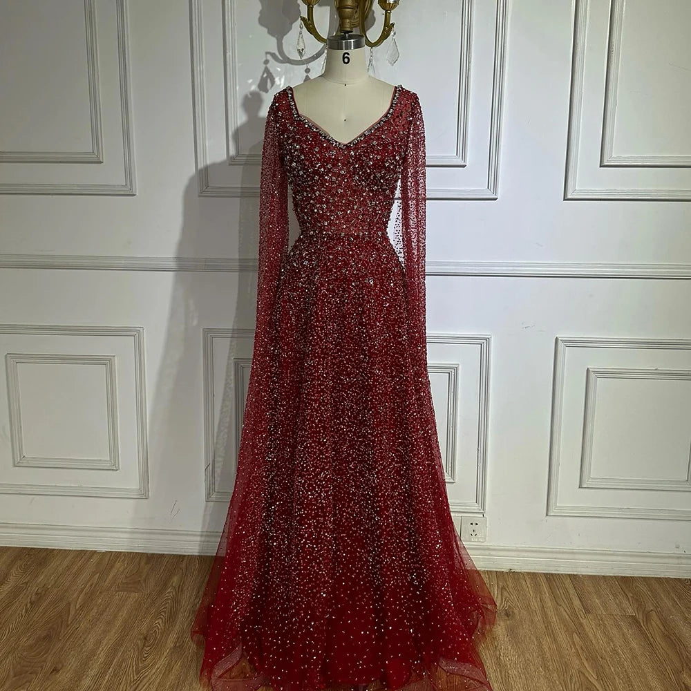 Luxury Purple A-Line Evening Dress with Cape Sleeves Plus Size LA72147A - wine red / 18W Luxury Purple A-Line Evening Dress with Cape Sleeves Plus Size LA72147A - wine red / 18W