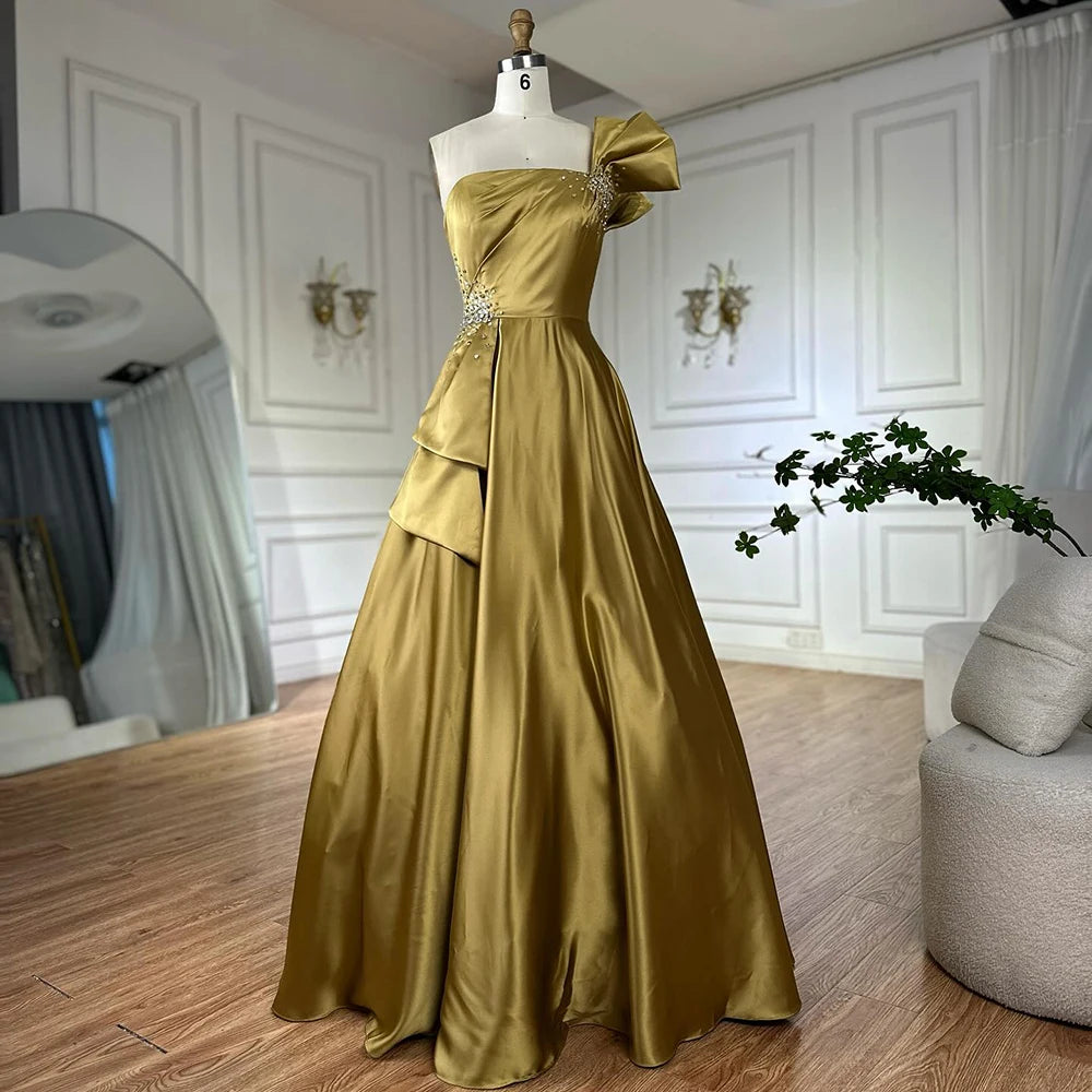 Luxury Yellow Satin One Shoulder A Line Evening Dress LA72794 - SERENE HILL