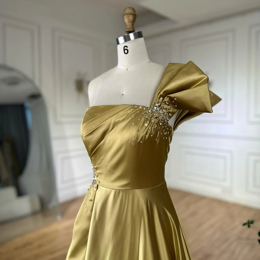 Luxury Yellow Satin One Shoulder A Line Evening Dress LA72794 - SERENE HILL