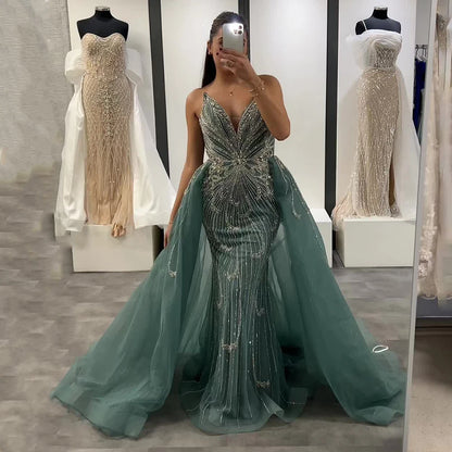 Luxury Turquoise Mermaid Evening Dress with Overskirt LA72880 - SERENE HILL