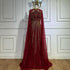 Luxury Dubai Wine Red Beaded Mermaid Saudi Evening Dress with Cape for Formal Occasion LA72707A - SERENE HILL