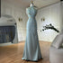 Luxury Dubai Saudi Mint Mermaid Beaded Tassel Satin Evening Dress Gown with for Formal Occasion LA72797B - SERENE HILL