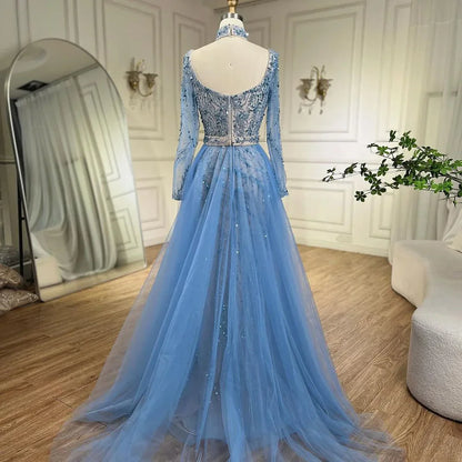 Luxury Beaded Mermaid Blue Evening Dress with Overskirt LA71653E - SERENE HILL