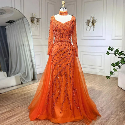 Luxury Beaded Mermaid Blue Evening Dress with Overskirt LA71653E - SERENE HILL