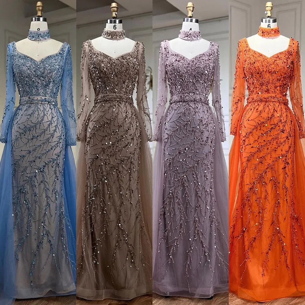 Luxury Beaded Mermaid Blue Evening Dress with Overskirt LA71653E - SERENE HILL