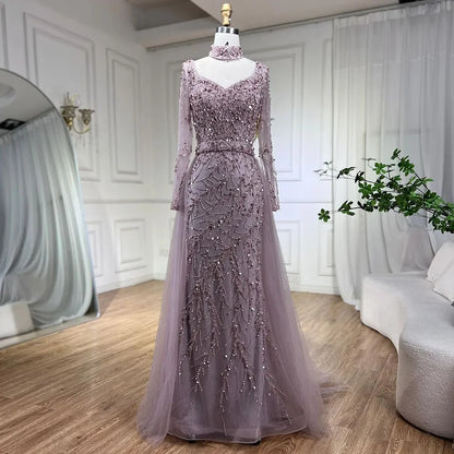 Luxury Beaded Mermaid Blue Evening Dress with Overskirt LA71653E - SERENE HILL