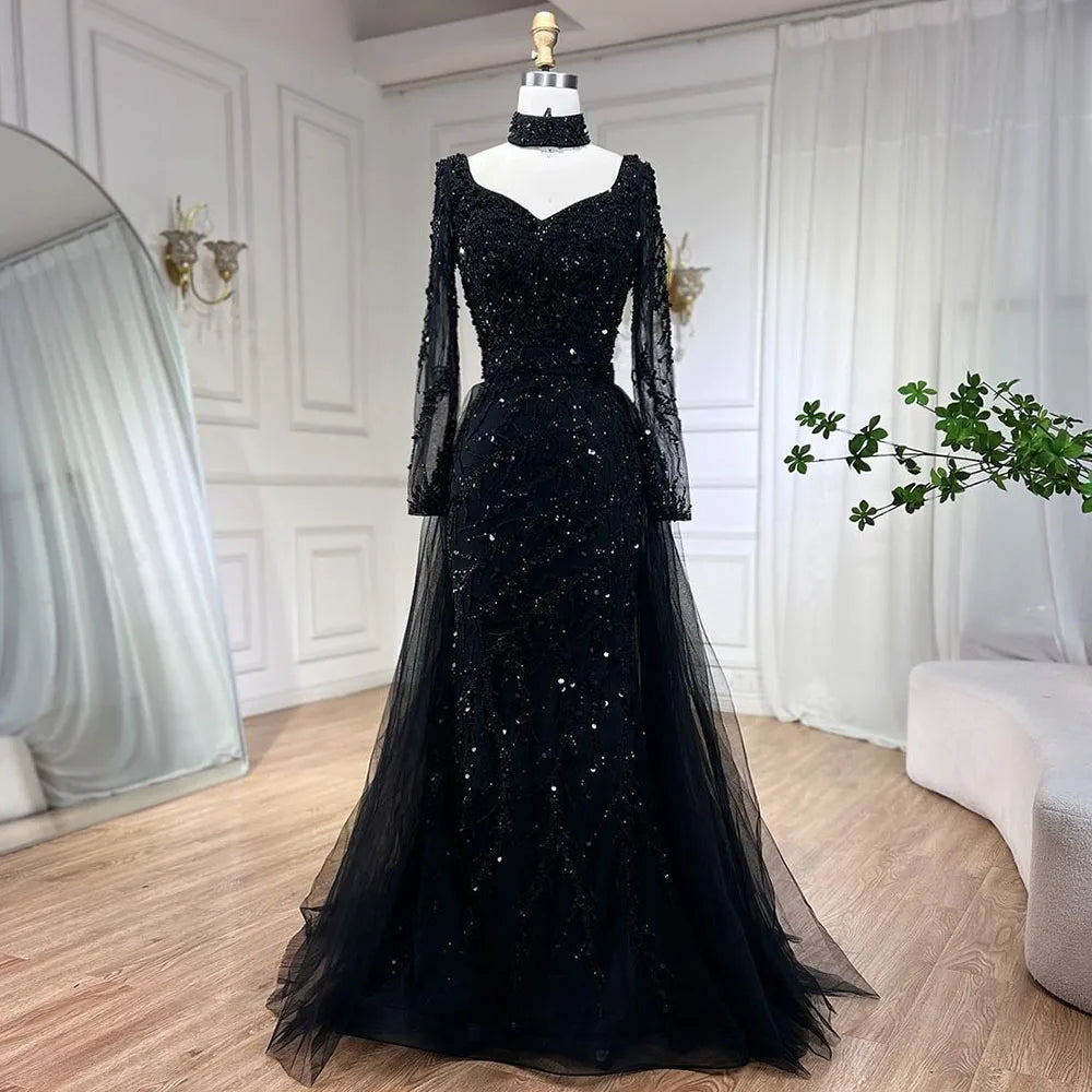 Luxury Beaded Mermaid Blue Evening Dress with Overskirt LA71653E - SERENE HILL